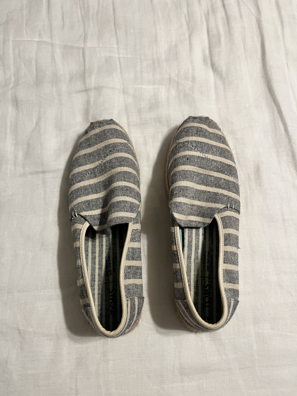 TOMS Alpargata Classic Striped Espadrilles Gray & White US 8